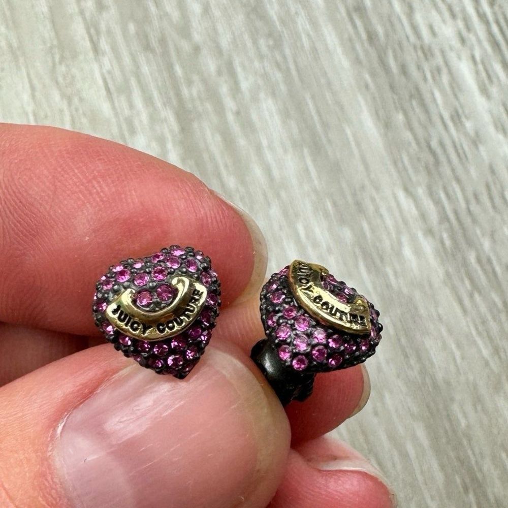 Vintage Juicy Couture Pink Crystal Heart Stud Earrings
